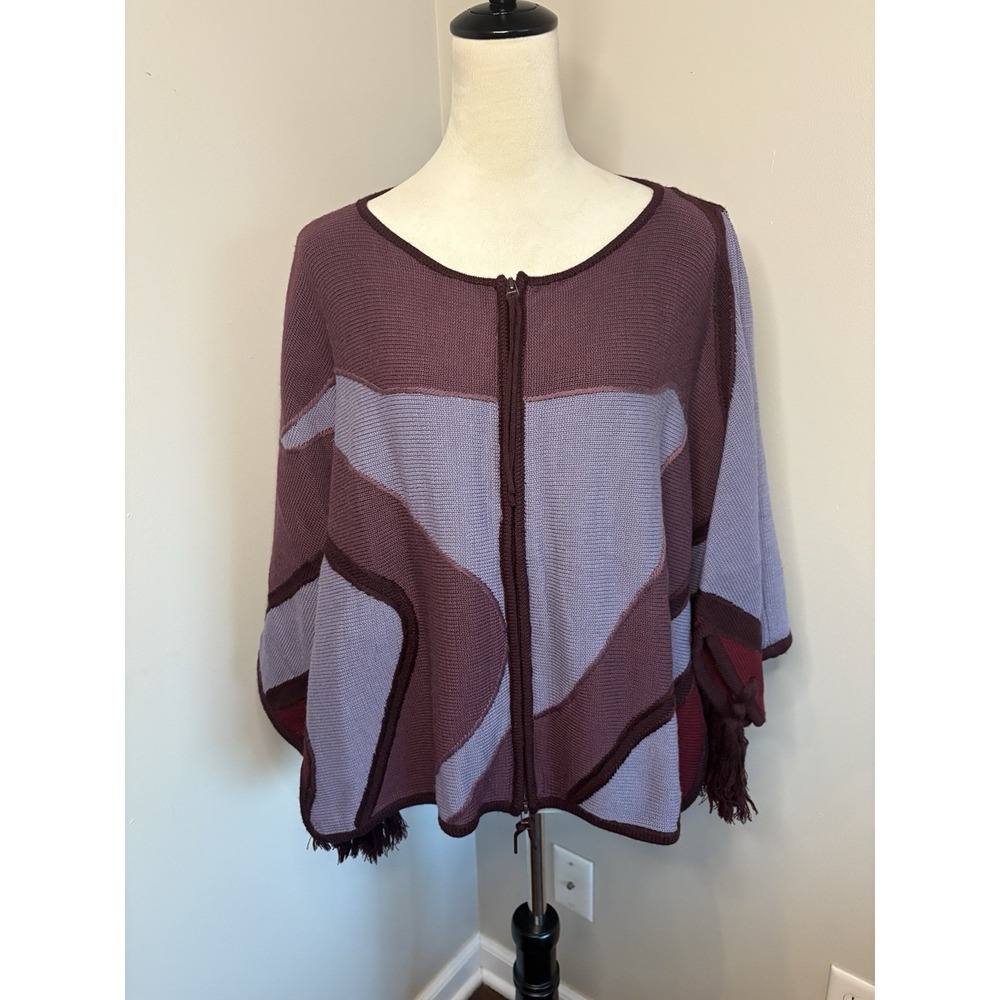 NWT Jacques Ruc Colorblock Zip Knit Poncho Sweater Vest Medium M Lagenlook Boho